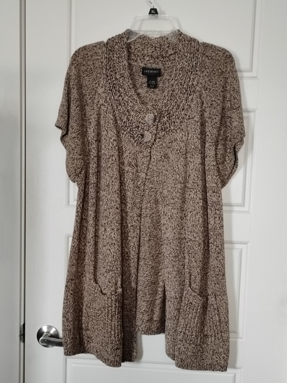 Lane Bryant Tan Marled Short-Sleeve Shawl Collar Cardigan